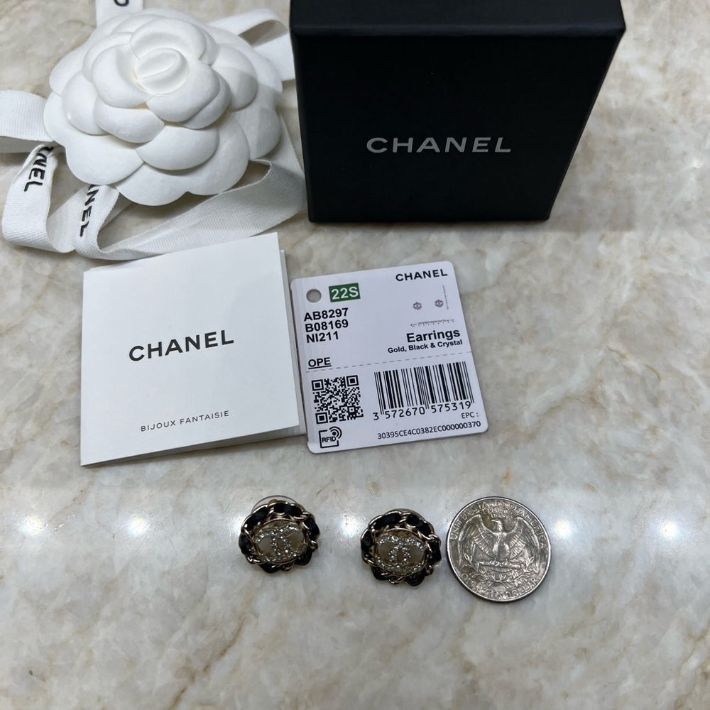 CHANEL Gold Black Crystal CC Earrings - Picture 8 of 12